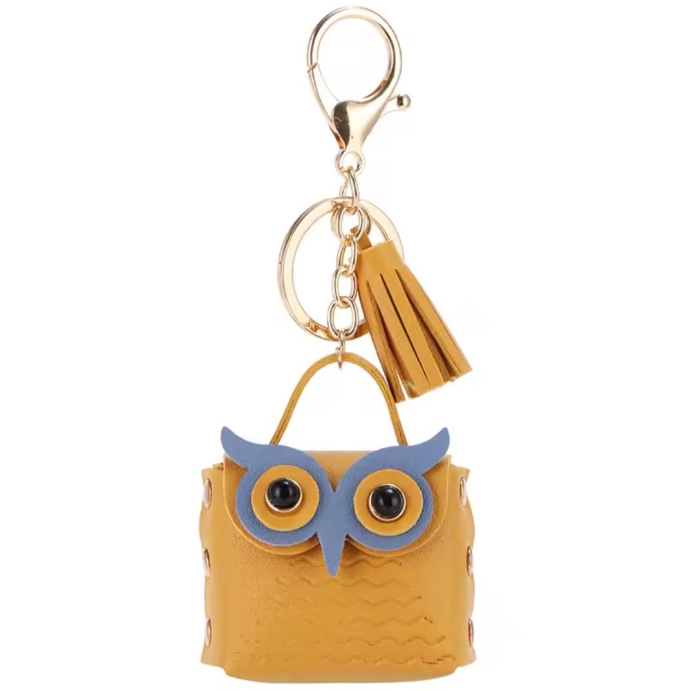 Cute Owl Tassel Keychain Bag Charm - Mustard Yellow & Blue